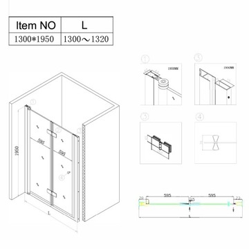 DRZWI PRYSZNICOWE SH01F CZARNE 130 CM 6 MM