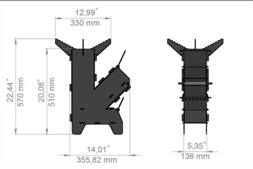 Piecyk rakietowy składany , kuchenka turystyczna , grill. duży 57cm