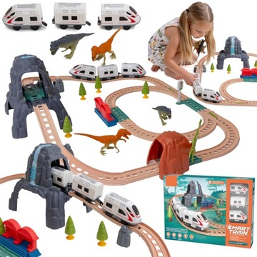 Kolejka elektryczna Pociąg Tory Wagony Autka Figurki Dinozaury