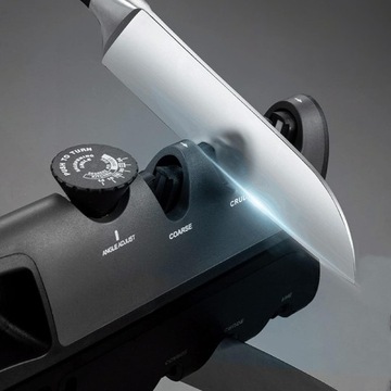 ТОЧИЛКА КУХОННЫХ НОЖЕЙ С РЕГУЛИРУЕМОЙ ЗАТОЧКОЙ, ТРЕХФАЗНЫМ КОЛЕСОМ 3в1