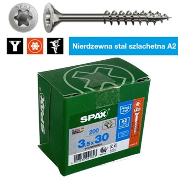 Wkręt Spax INOX nierdzewny A2 3,5x30 gwint niepełny op=200