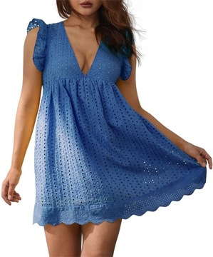 SHEIN NIEBIESKA AŻUROWA SUKIENKA ZE SPODENKAMI 2W1 L 531