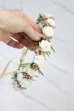 Венок для причастия, тонкий, ЗОЛОТОЙ папоротник, ЖЕМЧУГ