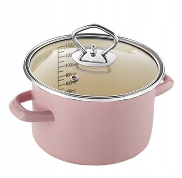 Niemiecki Garnek emaliowany z pokrywką Ceraflon 16 cm 1,4L RÓŻOWY