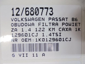 PASSAT B6 POUZDRO FILTRU 1K0129601CJ 1,4TSI