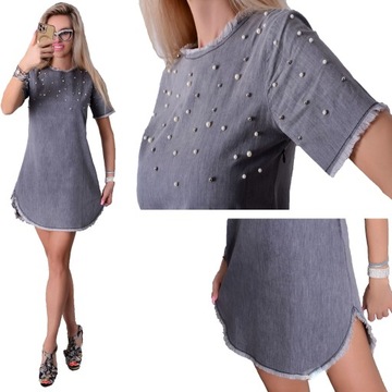 ADDAMS JEANSOWA SUKIENKA LEKKI JEANS STYLOWE PEREŁKI BOHO STYLE 201