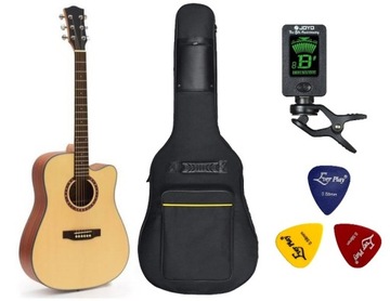 RIVERWEST G-411 GITARA AKUSTYCZNA Z CUTAWAY ZESTAW POKROWIEC KOSTKI TUNER