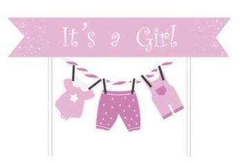 Topper na tort It's a Girl, różowy Baby Shower