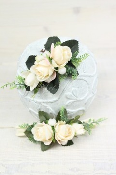 Бутоньерка-роза КРЕМОВАЯ РОЗОВАЯ для родителей на свадьбу