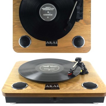 DREWNIANY GRAMOFON Z GŁOŚNIKAMI RETRO AKAI ATT-09