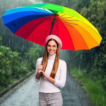 PARASOLKA Damska Parasol Automatyczny Automat Tęcza Tęczowy Włókno