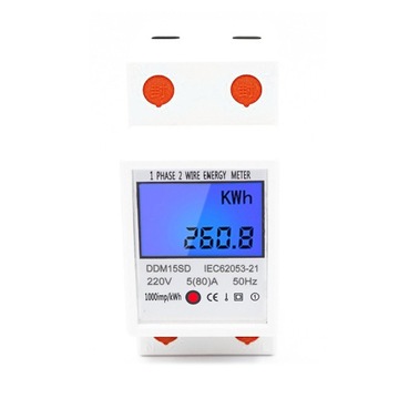 LICZNIK ENERGII 1-FAZOWY PODLICZNIK ENERGII PRĄDU JEDNOFAZOWY 5-80A LCD