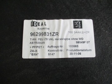 BOK KRYT ZADNÍ PEUGEOT 607 04-10R SEDAN 96299831