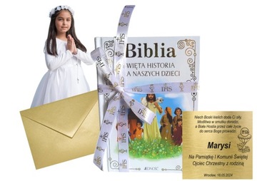 Biblia dla dzieci Pamiątka Chrztu Komunii Świętej na komunię GRAWER prezent