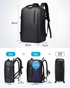 БИЗНЕС РЮКЗАК, дорожная ручная кладь ДЛЯ НОУТБУКА 17 ДЮЙМОВ, ЧЕРНЫЙ Baltan