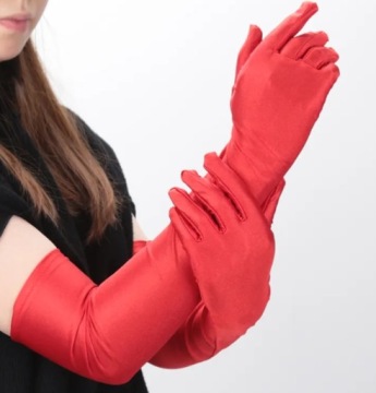 ДЛИННЫЕ КРАСНЫЕ АТЛАСНЫЕ ПЕРЧАТКИ ЗА ЛОКТОМ
