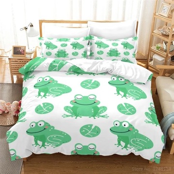 ZESTAW POŚCIELI Z WZOREM ŻABY 3D CUTE KRESKÓWKA ZESTAW KOŁDRA ZWIERZĘTA