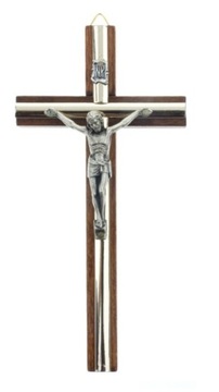 KRZYŻ DREWNIANY TRADYCYJNY ciemny pasek wys.16cm