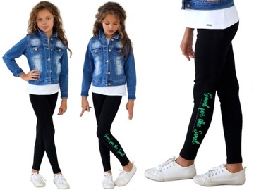OCIEPLANE getry LEGGINSY napis CZARNE 140 CK220