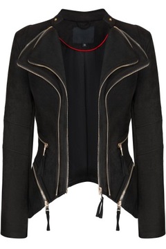 КУРТКА КОЖАНАЯ ЖЕНСКАЯ, ЗАМШЕВАЯ, ПЕРЕХОДНАЯ, ЧЕРНАЯ