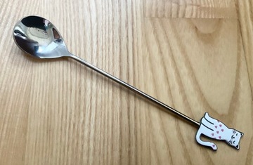 ŁYŻECZKA KOT KOTEK DO HERBATY DESERÓW Z KOTKIEM CHROM OLDMAN PREZENT 14cm