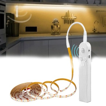 Светодиодная лента на батарейках, USB-датчик движения, 5 м, холод.