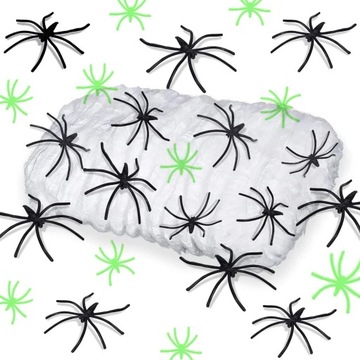 PAJĘCZYNA NA HALLOWEEN DEKORACJA 300g + 50X ZIELONY 100X CZARNY PAJĄKI