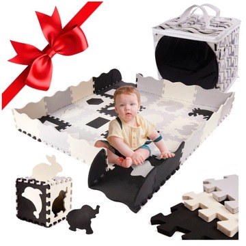 XXL PUZZLE PIANKOWE DUŻE MATA KOJEC czarno-szaro-ecru 36 el. 113x113 cm