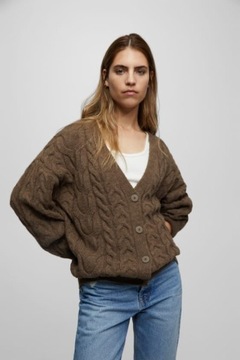 Pull and Bear brązowy kardigan oversize splot- M/L