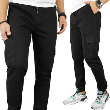Męskie SPODNIE JOGGERY BOJÓWKI CZARNE 285 - L