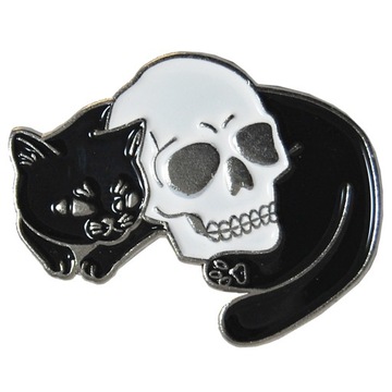 Pin Przypinka cat skull czarny kot czaszka goth