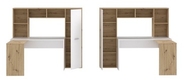 Угловой письменный стол с полкой NET106 ERBB541, белый/дуб ремесленный, FORTE, FREE