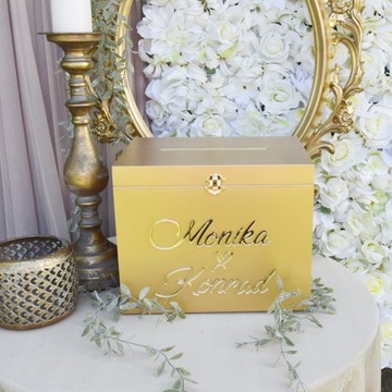 БОЛЬШАЯ ЗОЛОТАЯ КОРОБКА ДЛЯ КОНВЕРТОВ + гламурные ОБРУЧАЛЬНЫЕ КОЛЬЦА
