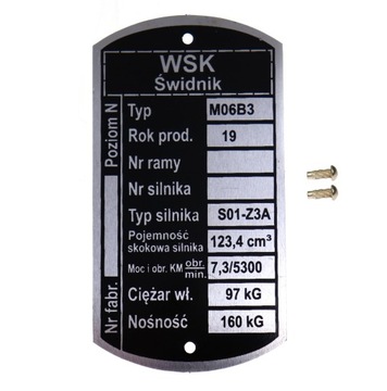 ТАБЛИЦА ИДЕНТИФИКАЦИОННАЯ WSK PZL SWIDNIK M06 B3 NIT 