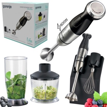 METALOWY BLENDER RĘCZNY Z PODSTAWKĄ MOCNY 900W HBC807QB GORENJE 0,5L KUBEK