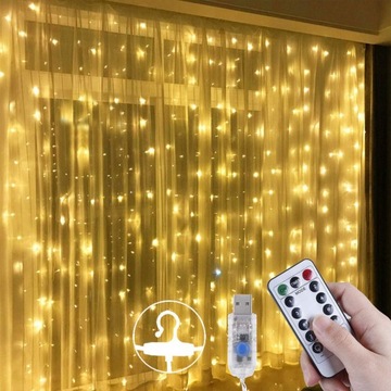 Curtain świetlna 3Mx3M, ciepła biała girlanda żarówkowa LED