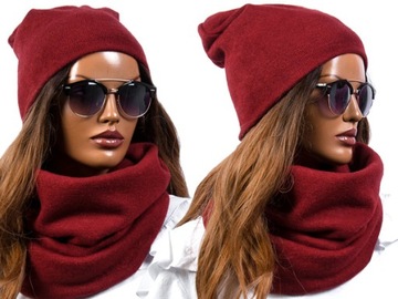 KOMPLET CZAPKA beanie + DUŻY KOMIN SZALIK CIEPŁY zimowy KOLORY