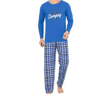 BAWEŁNIANA PIŻAMA MĘSKA DŁUGI RĘKAW KRATA CAMPING