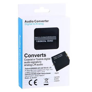 ОПТИЧЕСКИЙ КОНВЕРТЕР КОАКСИАЛЬНЫЙ TOSLINK В 2x АДАПТЕР CINCH RCA AUX АДАПТЕР