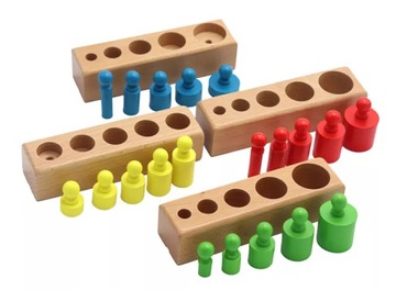 DREWNIANE CYLINDRY MONTESSORI KOLOROWE CYLINDERKI