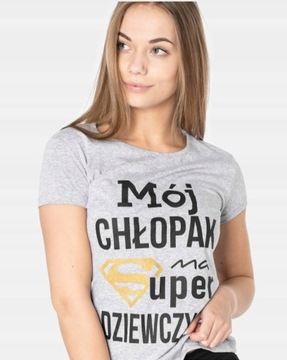 t-shirt bluzka szara ,Mój chłopak ma Super ...'' S