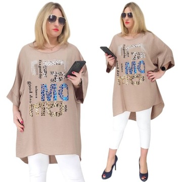 MODNA SPORTOWA DAMSKA TUNIKA BLUZKA OVERSIZE DUŻY ROZMIAR 48 50 52 54 UNI