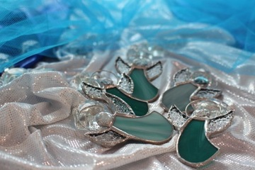 Aniołki witrażowe Tiffany ZESTAW 5szt. Seledyn