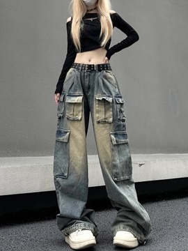 QWEEK Y2k Vintage Baggy Jeans Women Grunge Washed