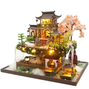 Miniaturowy domek 3D Wodospady białego obłoku Azja Do sklejenia