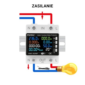 Inteligentny licznik energii prądu watomierz przekaźnik 63A LCD TUYA WiFi