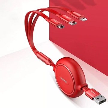 Выдвижной кабель Baseus Golden Loop USB 3в1 — micro USB/Lightning/USB-C