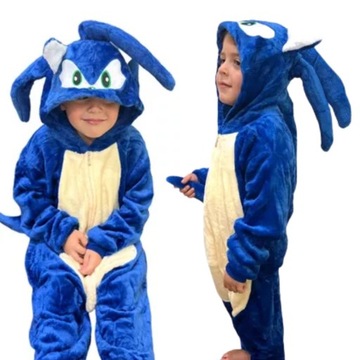 SONIC KOSTIUM STRÓJ PRZEBRANIE KIGURUMI PIŻAMA PLUSZ 3-5 L 110/116