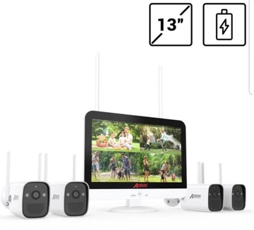 Набор солнечных Wi-Fi-камер на батарейках, рекордер с 7-дюймовым сенсорным экраном