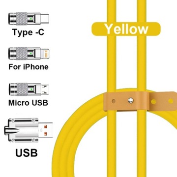 Yellow 2m USB TO USB C Mobile Phone Cable Data Line Cable 120W 6A Fast Char